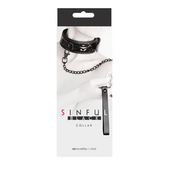 Нашийник с каишка за секс игри чокър Sinful Collar Black